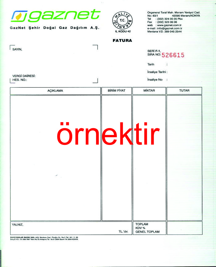 Sürekli form fatura