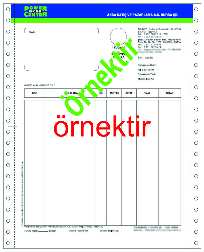 Sürekli form fatura