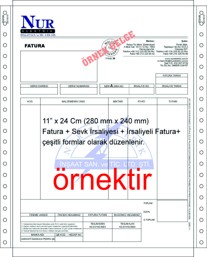 Sürekli form fatura
